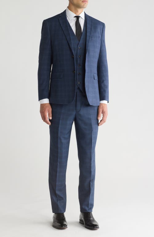 Gino Vitale Slim Fit Check Stretch Three Piece Suit In Ink Blue