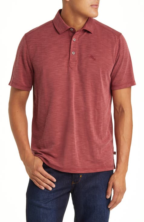 for Men Clearance red Polo Shirt with White Collar Dark Brown