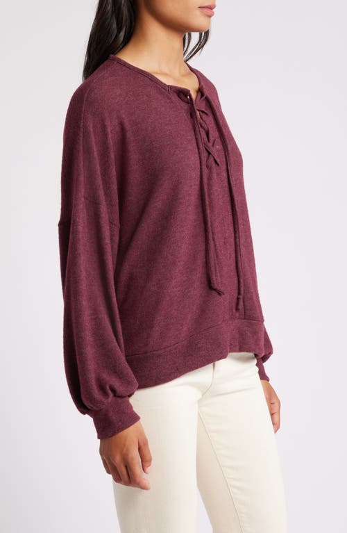 Shop Loveappella Lace-up Knit Top In Plum