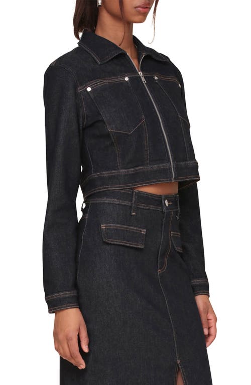 Shop Avec Les Filles Crop Denim Jacket In Rinse Wash