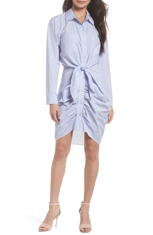Chelsea28 Ruched Tie Waist Shirtdress In Blue/white Stripe