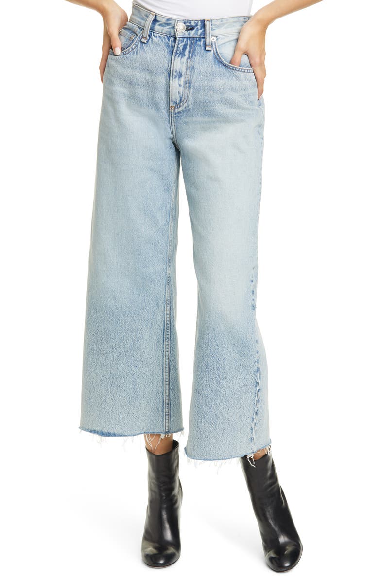 rag & bone Ruth Super High Waist Raw Crop Wide Leg Jeans (Cloudy