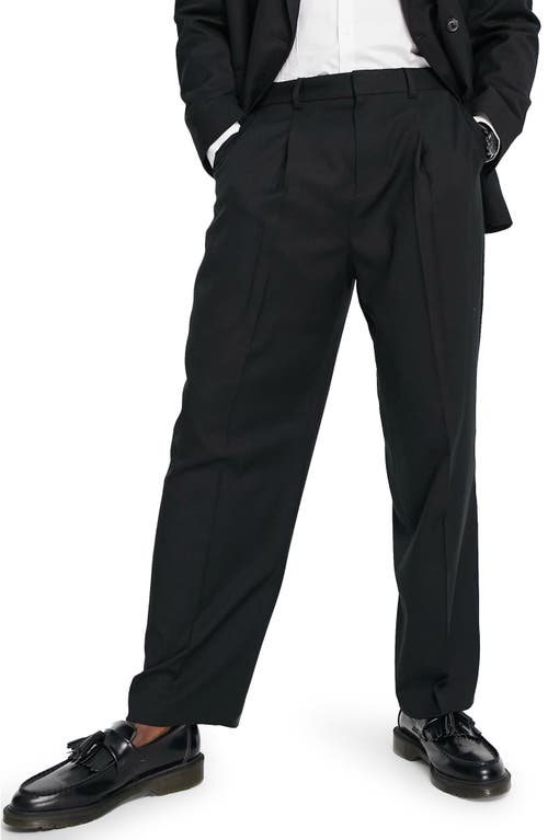 Topman Pleated Wide Leg Suit Trousers in Black