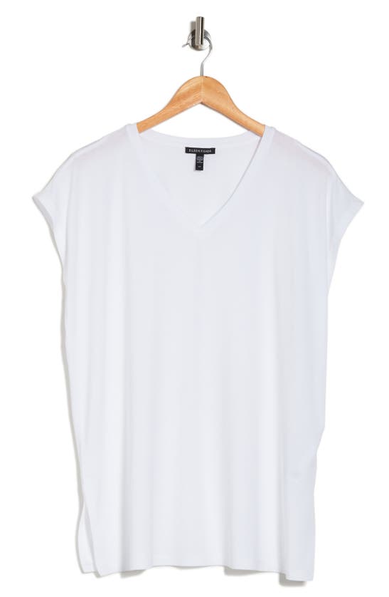 Shop Eileen Fisher V-neck Tencel® Lyocell T-shirt<br> In White