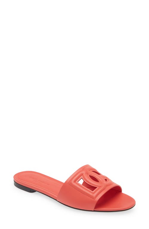 Shop Dolce & Gabbana Dolce&gabbana Bianca Interlock Slide Sandal In Corallo