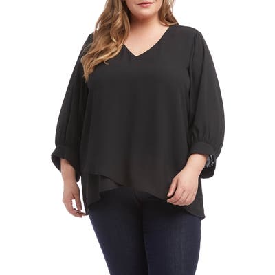 Plus Size Karen Kane Blouson Sleeve Blouse, Black