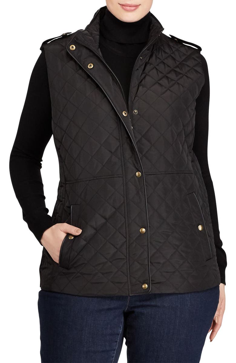 Lauren Ralph Lauren Faux Leather Trim Quilted Vest (Plus Size) | Nordstrom