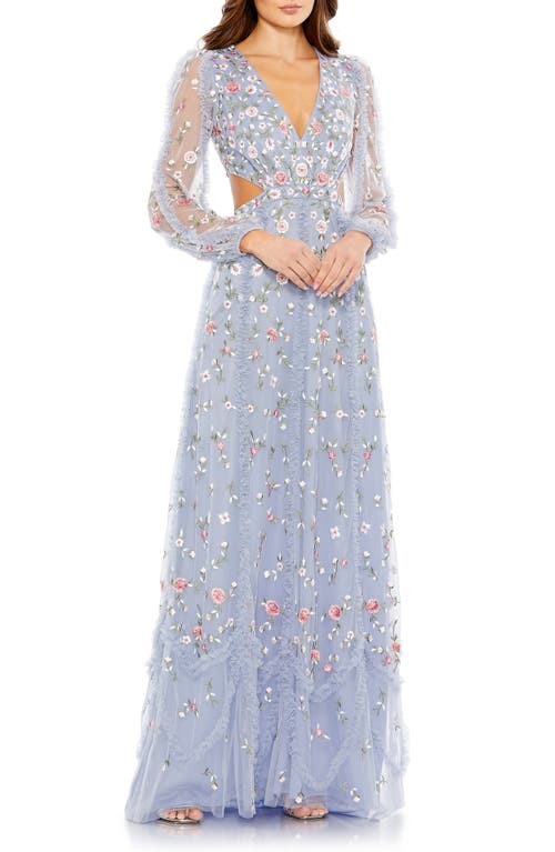 Mac Duggal Embroidered Long Illusion Sleeve Sheath Gown Periwinkle at Nordstrom,