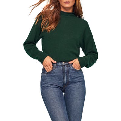 Reformation Cashmere & Wool Crop Roll Neck Sweater, Green