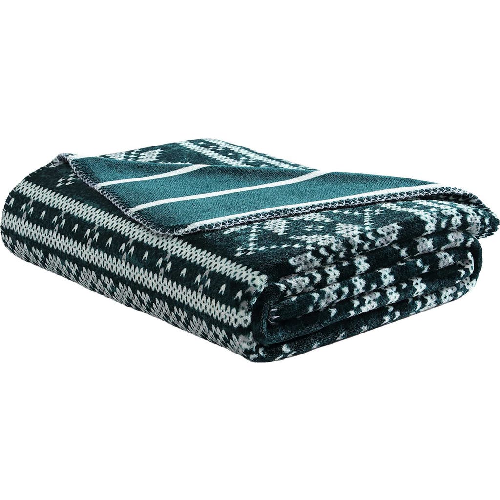 Nautica Fairisle Texture Coco Flannel Reversible Throw Blanket In Green