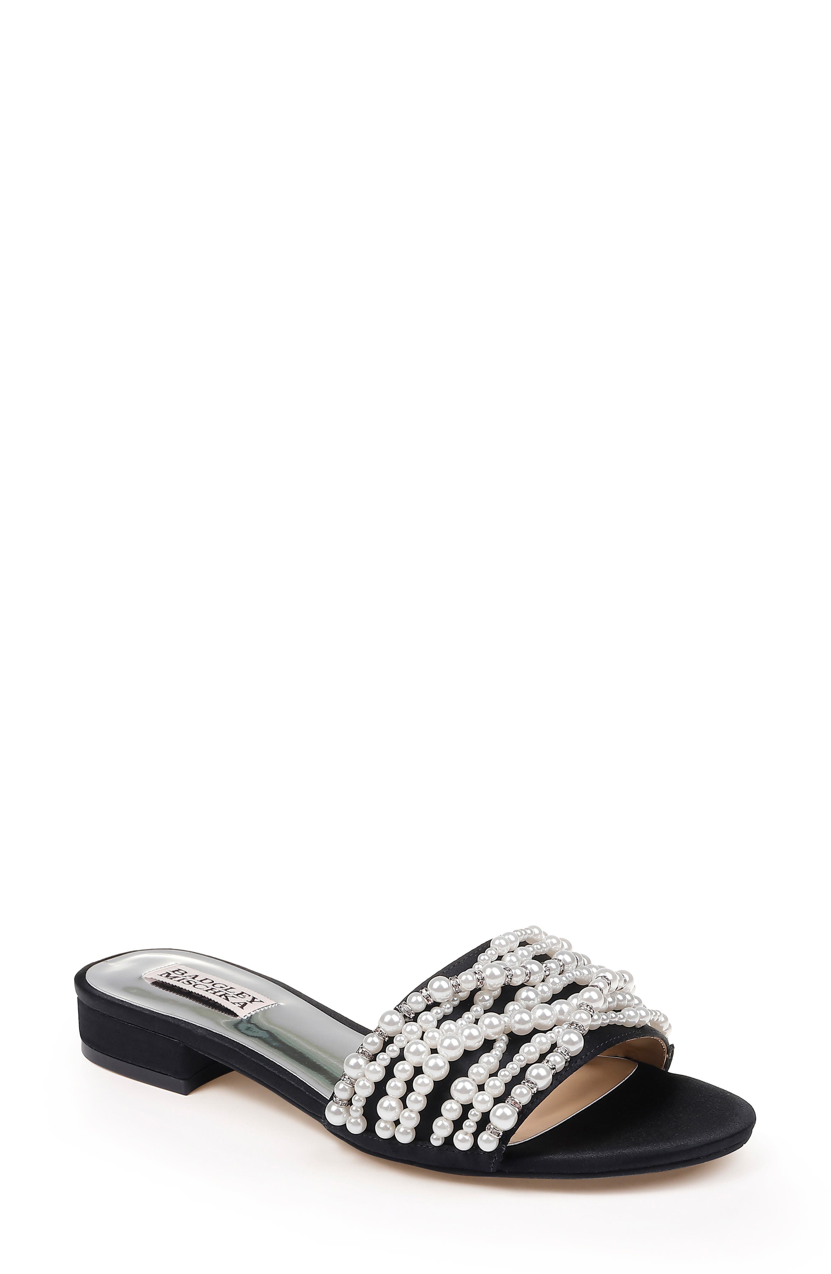 Badgley Mischka Florentina Embellished Slide Sandal, Black