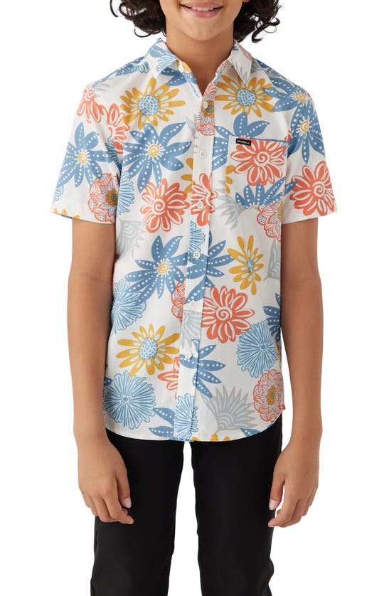 O'neill Kids' Oasis Floral Short Sleeve Button-up Shirt In White