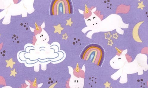 Shop Norani Unicorn Print Organic Cotton Footie In Purple/white