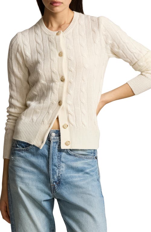 Shop Polo Ralph Lauren Cable Knit Cashmere Cardigan In Cream