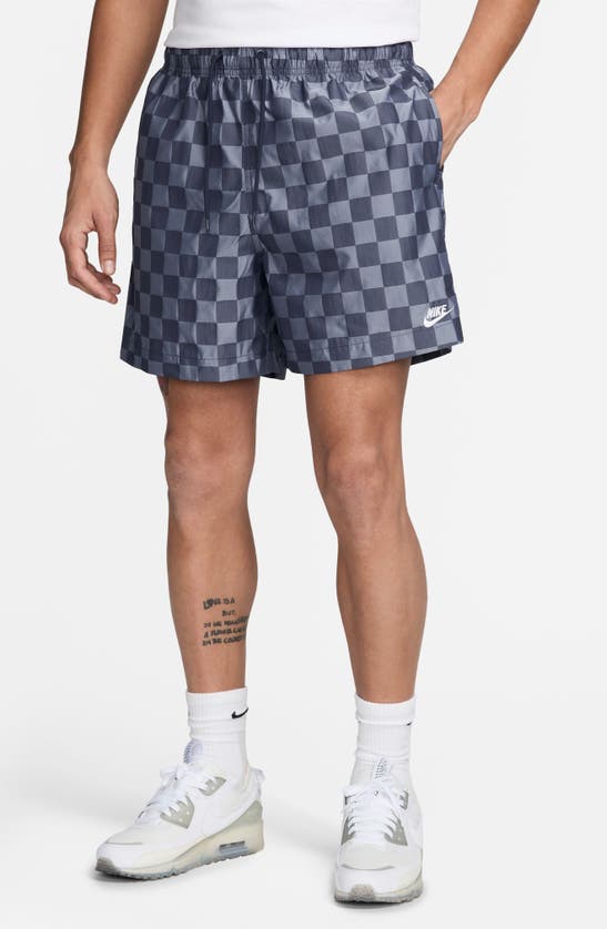 Shop Nike Club Flow Check Nylon Shorts In Midnight Navy/ White