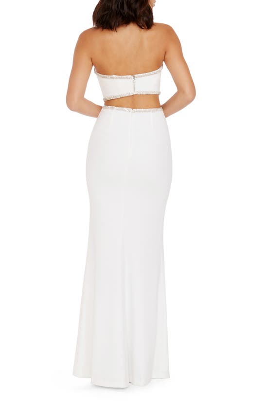 Shop Dress The Population Ariana Rhinestone Trim Cutout Gown In White-silver