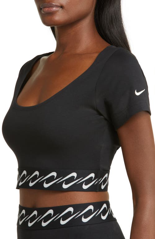 Shop Nike Essentials Swoosh Taping Crop T-shirt In Black/sail