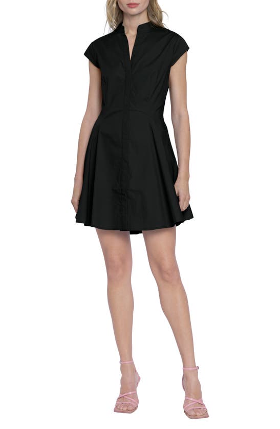 Shop Donna Morgan For Maggy Cap Sleeve Fit & Flare Shirtdress In Black