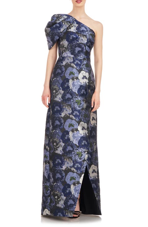 Briana Asymmetric Floral Jacquard Gown