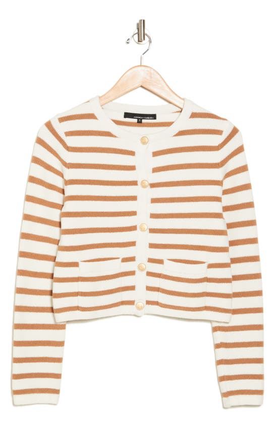 Amanda & Chelsea Stripe Crop Jacket In Ivory/ Toast