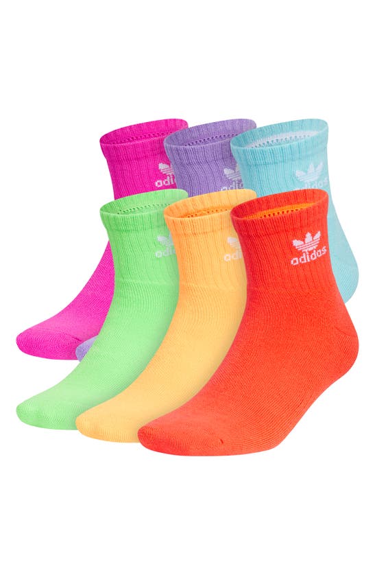 Shop Adidas Originals Gender Inclusive Assorted 6-pack Quarter Crew Socks In Aqua Blue/ Fuchsia/ Red