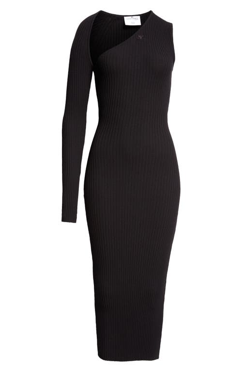 Shop Courrèges Slash One-shoulder Rib Sweater Dress In Black