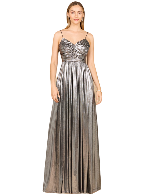 Lara New York High Slit Metallic Jersey Dress In Platinum | ModeSens