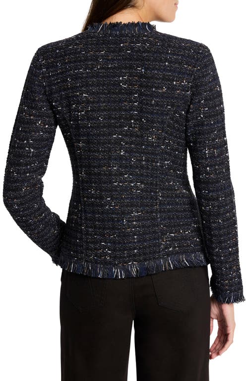 Nic + Zoe Nic+zoe Petite Nightfall Fringe Mix Knit Jacket In Black Indigo