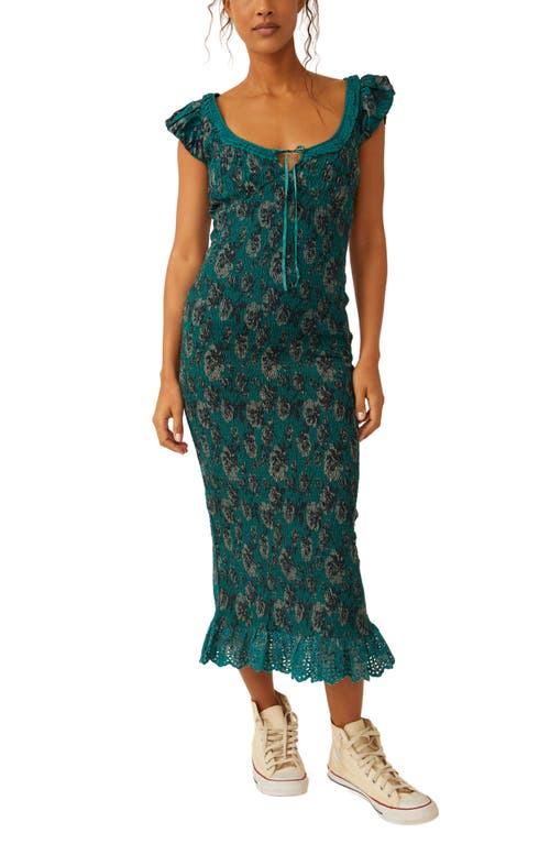 Free People McKenna Floral Smocked Midi Dress Night Forest Combo at Nordstrom,