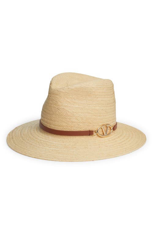 Shop Valentino Garavani Vlogo Panama Hat In Naturale/selleria/gold