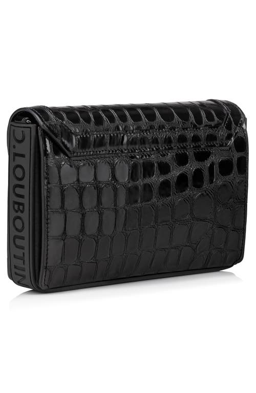 Shop Christian Louboutin Explorafunk Croc Embossed Leather Wallet On A Strap In Cm53 Black/black