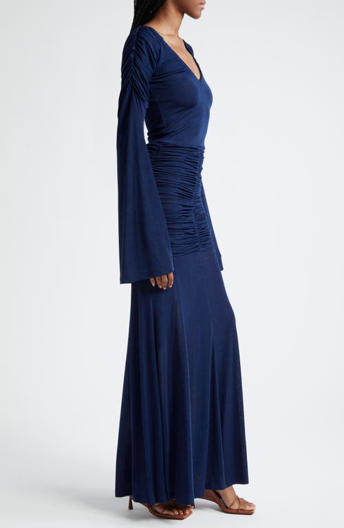 Shop Oríré Orire Wally Shirred Long Sleeve Maxi Dress In Blue