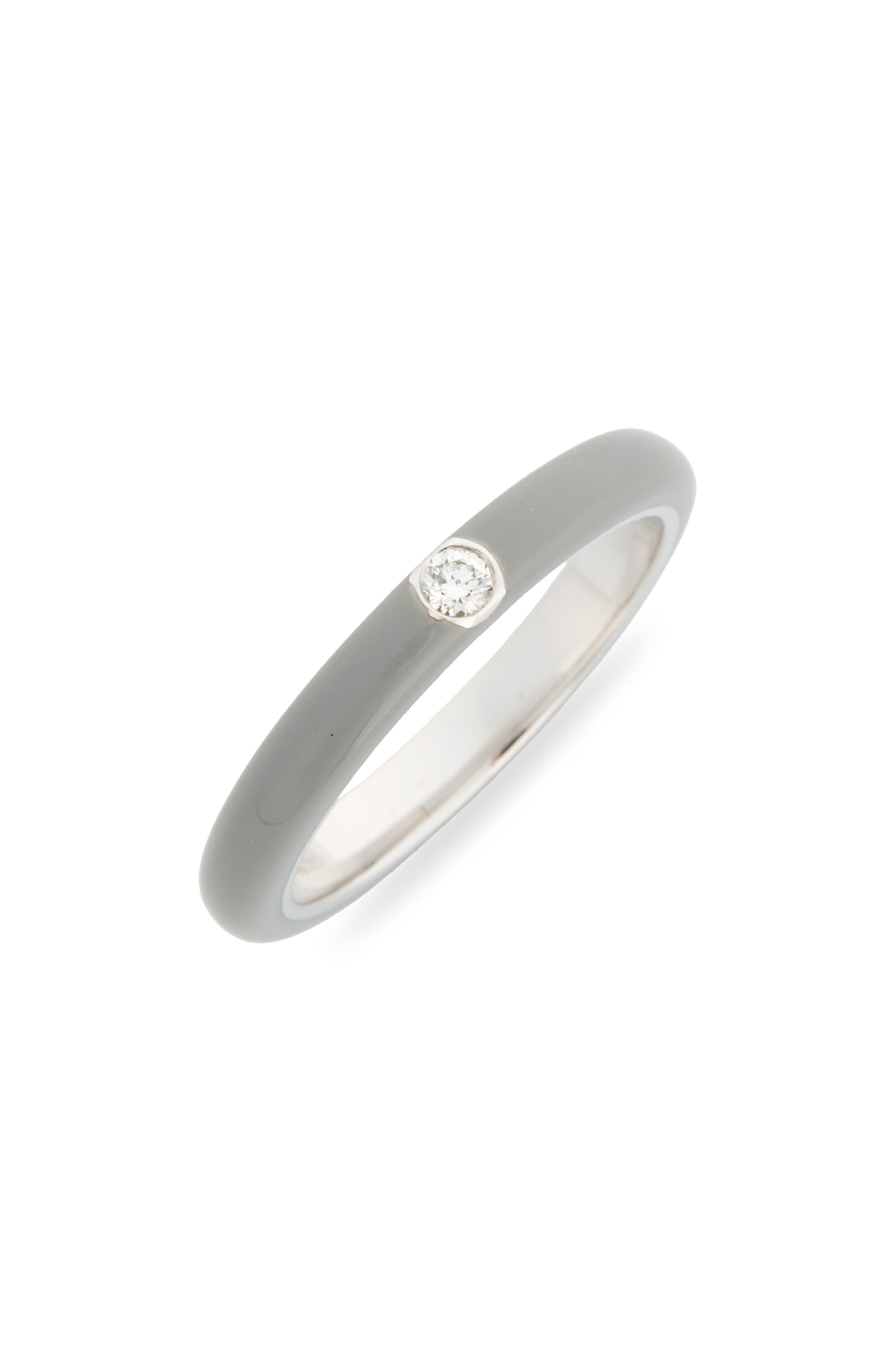 EF Collection Diamond Enamel Ring in White Gold-Grey Enamel 