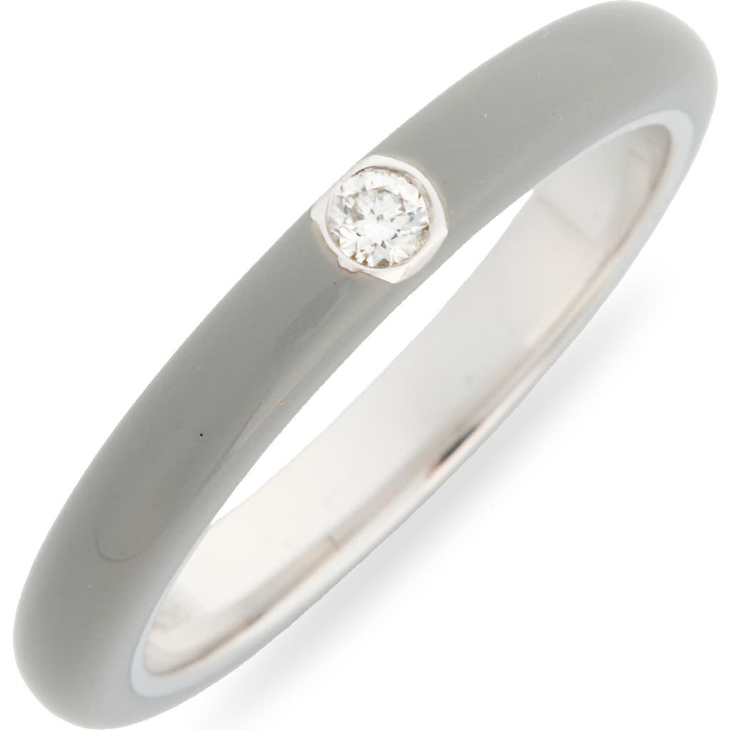 EF Collection Diamond Enamel Ring in White Gold-Grey Enamel