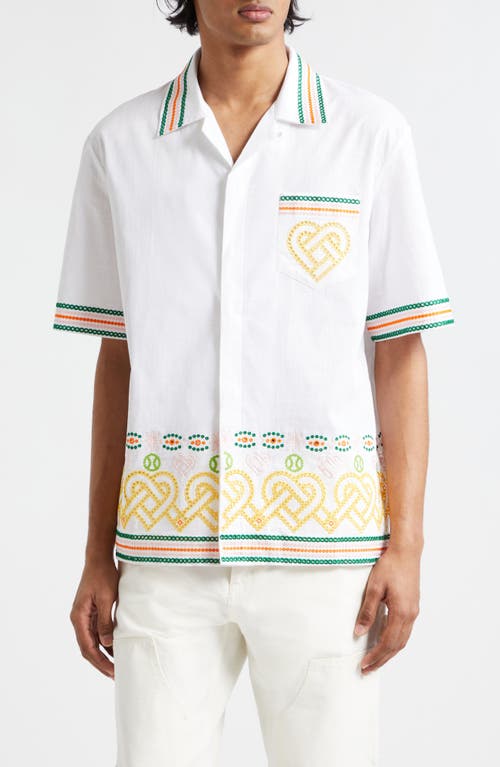 Casablanca Broderie Anglaise Embroidered Camp Shirt White at Nordstrom,