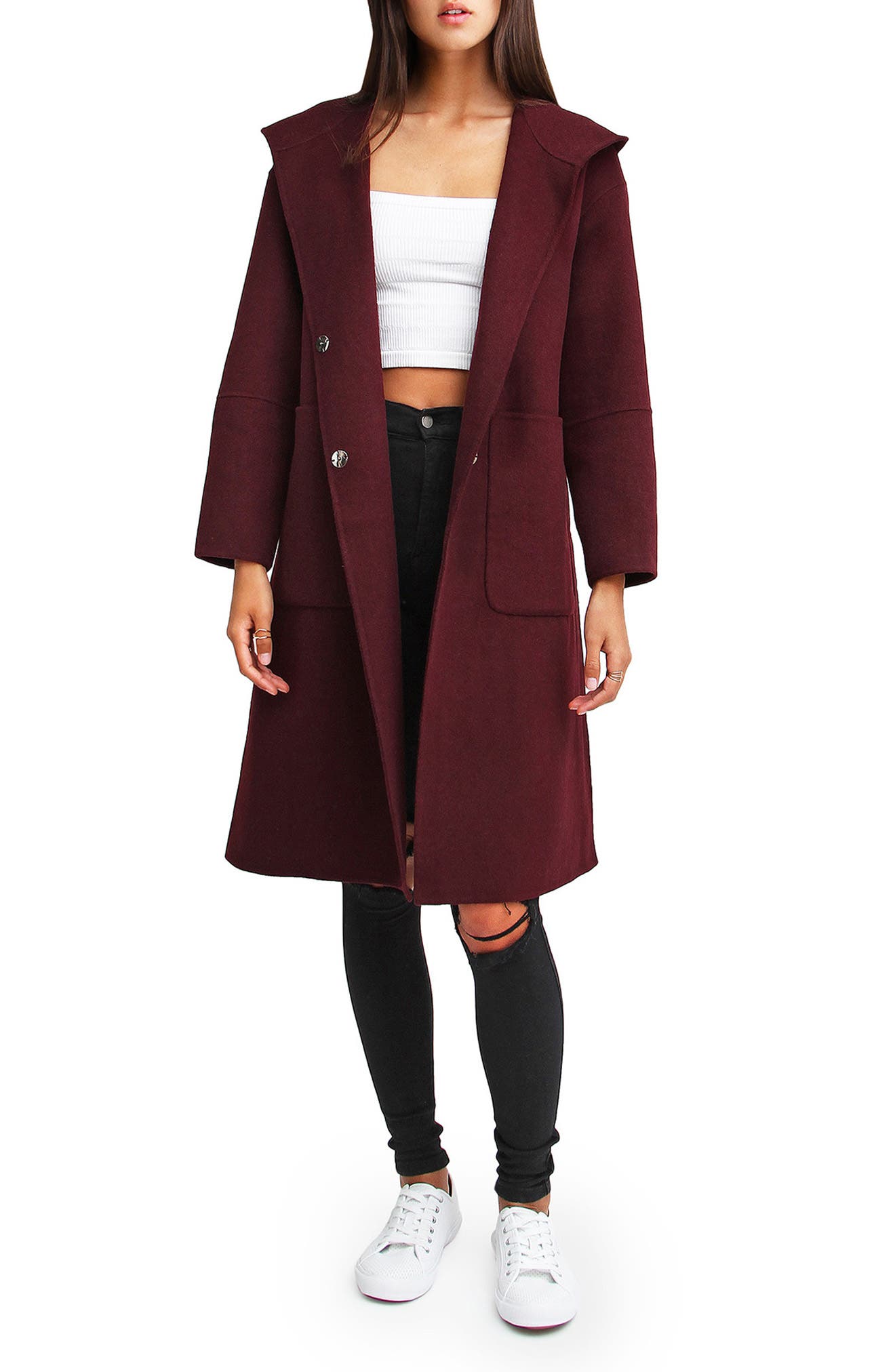 walk this way wool blend hooded coat