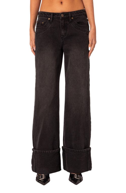 EDIKTED Vesper Cuffed Wide Leg Jeans Black at Nordstrom,