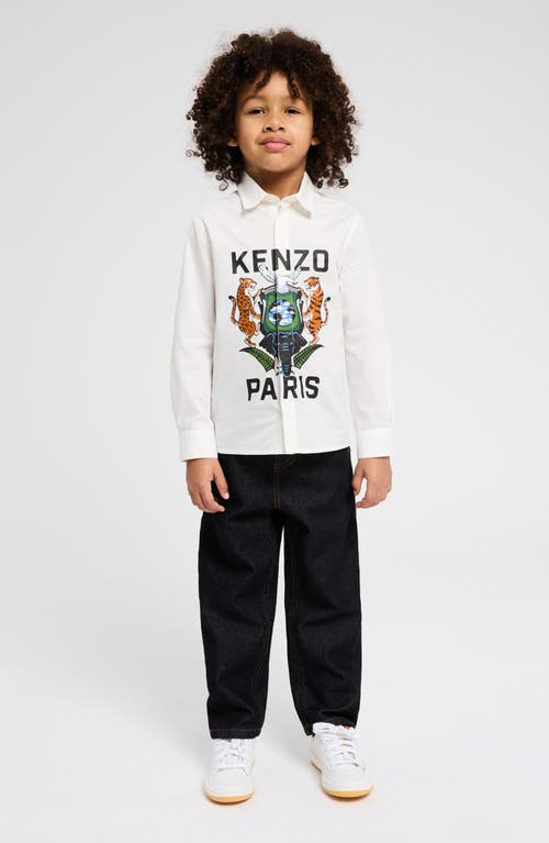 Shop Kenzo Kids' Cotton Graphic Button-up Shirt In Ivory