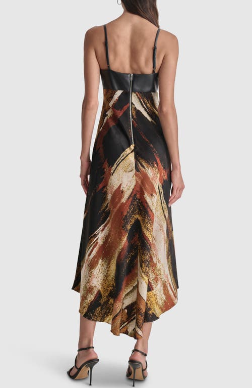 Shop Dkny Print Faux Leather Trim Maxi Dress In Black/paint Stroke