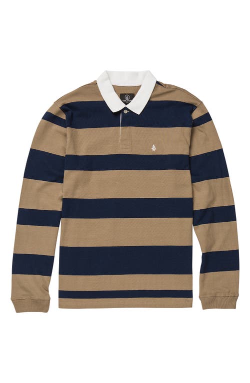 Sumpter Stripe Cotton Polo Shirt in Khaki