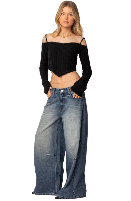 Edikted Cold Shoulder Crop Sweater In Black