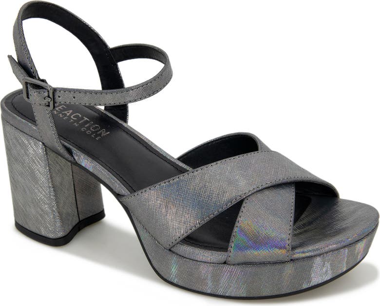 Kenneth Cole REACTION Sandali Con Tacco E Plateau Reeva - Donna - Griglia Metallica Argentata - Tacco 7,6 Cm - Taglia 38.5