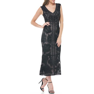 Js Collections Beaded V-Neck Tea Length Dress, Black