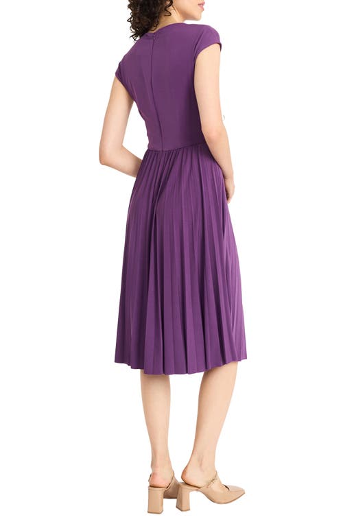 MAGGY LONDON MAGGY LONDON DRAPED BODICE CAP SLEEVE PLEATED MIDI DRESS 