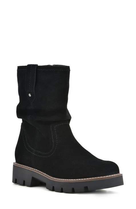 HUTCH Black Ankle Boots for Women  Stacked Block Heel & Lug Sole