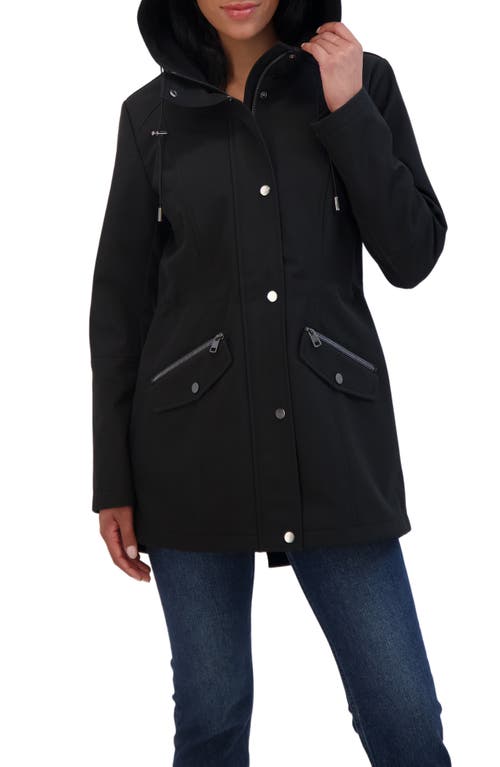 Sebby Water Resistant Hooded Softshell Coat In Black