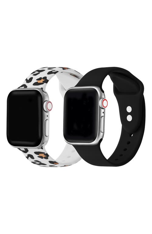 Shop The Posh Tech Assorted 2-pack Silicone Apple Watch® Watchbands In White Cheetah/black