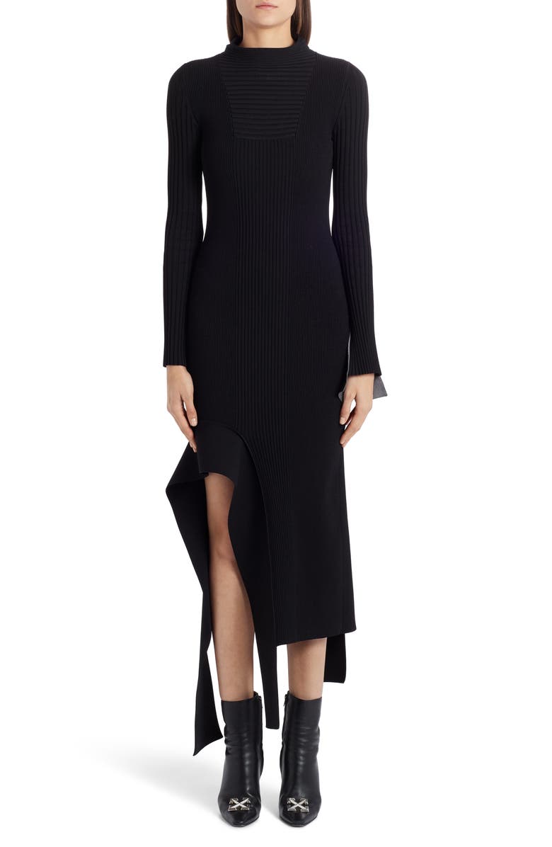 OffWhite Knit Long Sleeve Asymmetrical Midi Dress Nordstrom