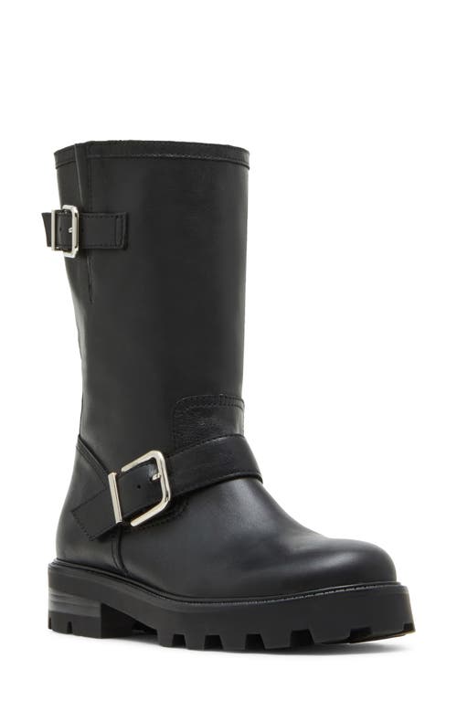 Shop Steve Madden Gleeson Moto Boot In Black Leather