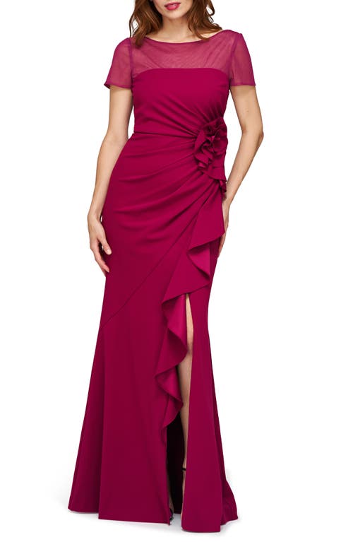 Shop Js Collections Rosette Detail Mermaid Gown In Beet Red